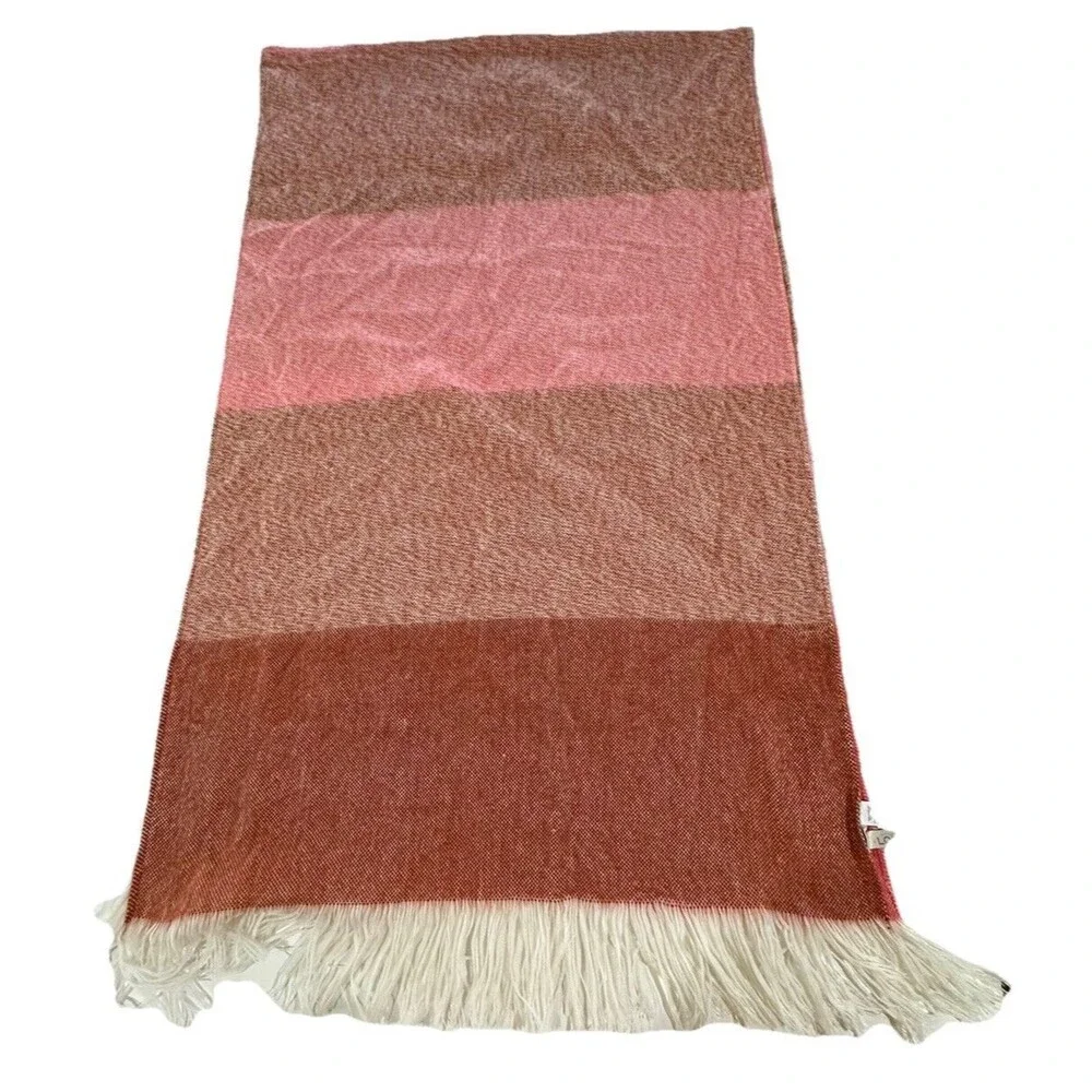 Ann Taylor LOFT Chevron Fringe Blanket Scarf Brown Pink Peach - One Size